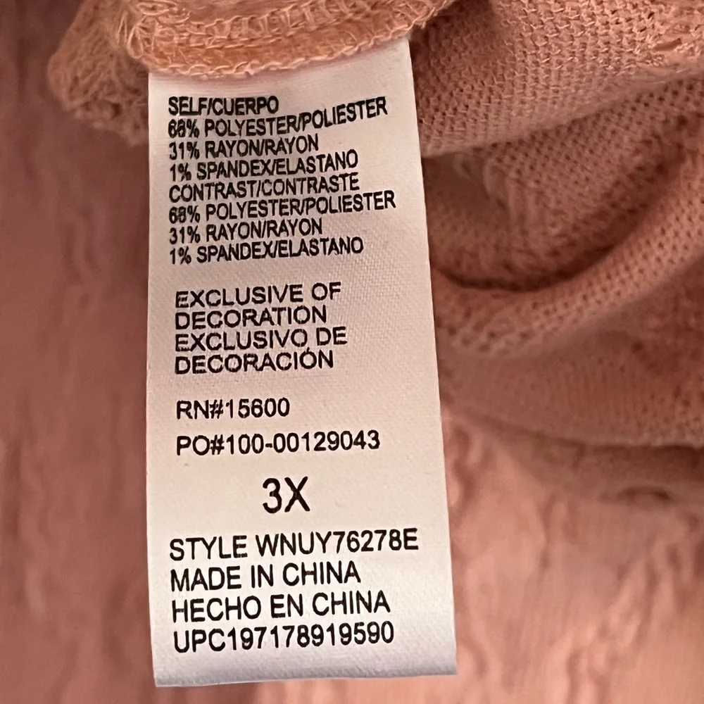 NWT Democracy Textured Pink Sweatshirt Top Ruched Drawstring Side Ties 3X - Picture 5 of 7
